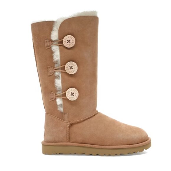 UGG BAILEY 3 Button Boots Women's 10 CHESTNUT Suede Sheepskin Triplet II - Picture 1 of 9